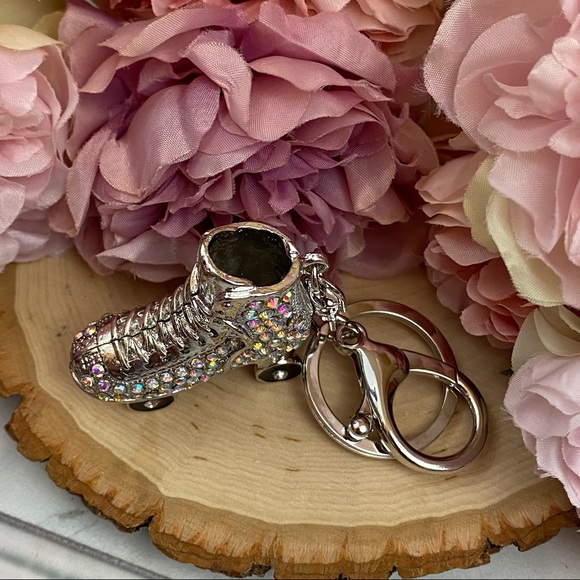 Silver Iridescent Crystal Roller Skate Keychain Charm - Picture 12 of 15